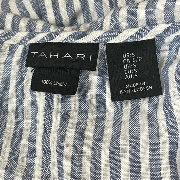 TAHARI Linen Striped Top with Hood S - Picture 2 of 5
